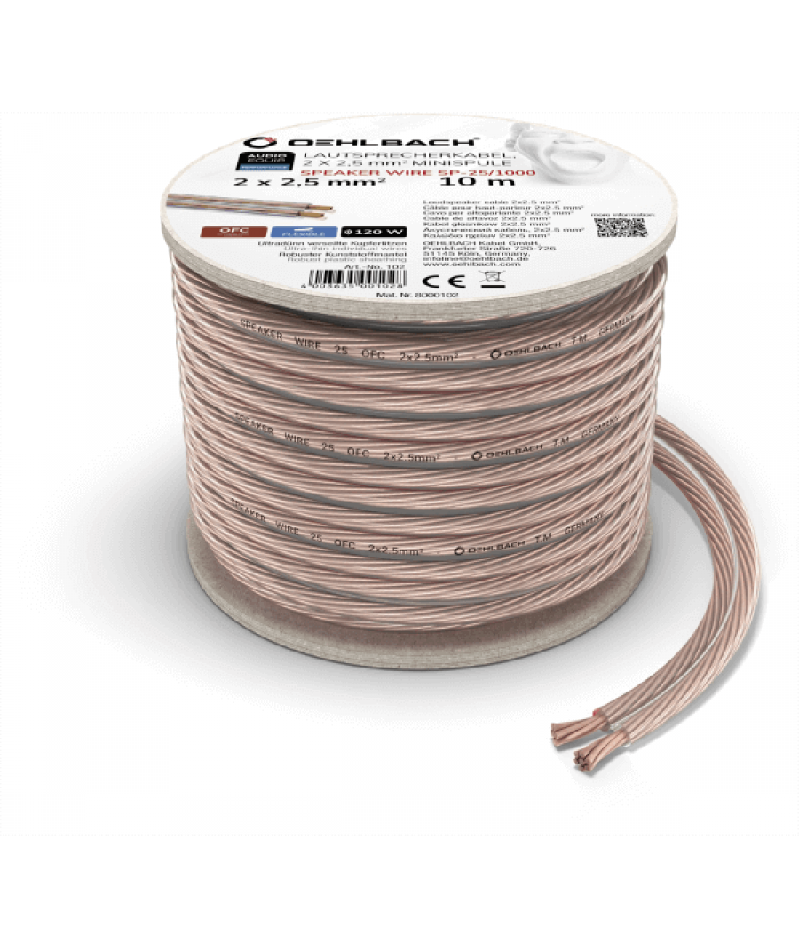 Oehlbach Speaker Wire SP-25 Speaker Cable 2 x 2.5 mm² 10m Transparent (τεμάχιο)