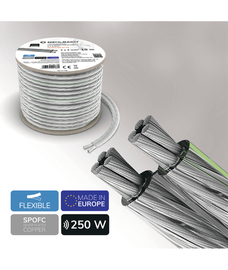 Oehlbach Silverline SP-40 Silver Plated Speaker Cable 2 x 4 mm² 10m (τεμάχιο)