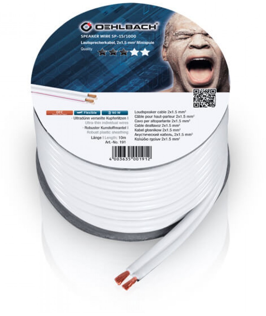 Oehlbach Speaker Wire SP-15 Καλώδιο Ηχείων 2 x 1,5 mm² 20m Λευκό (Τεμάχιο)