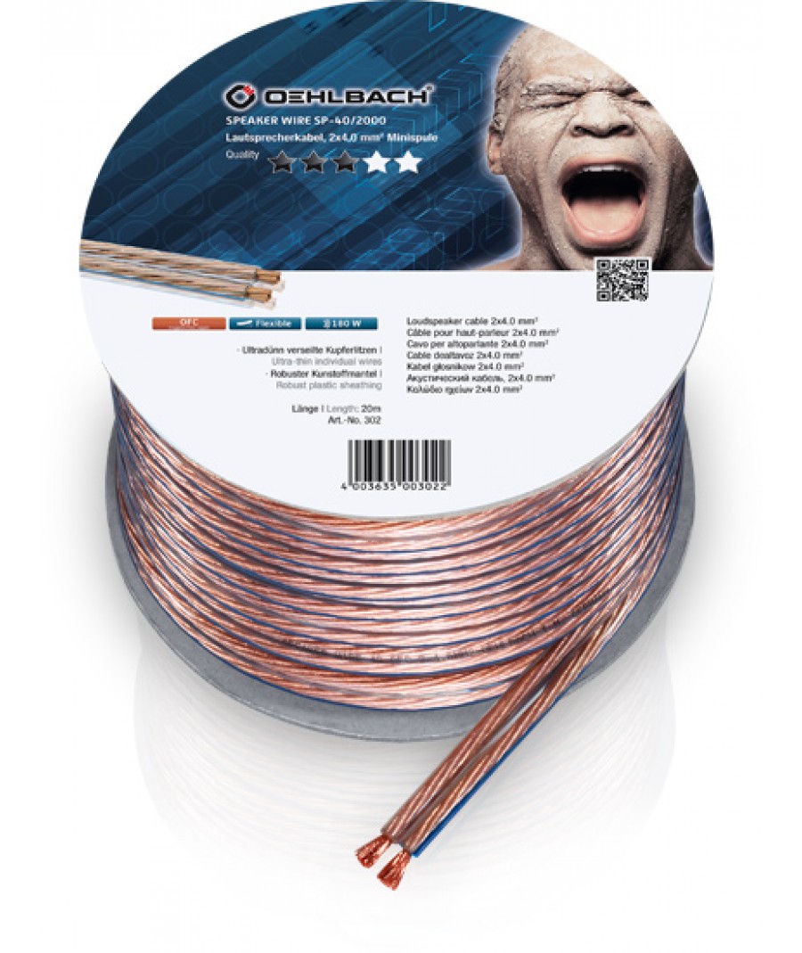 Oehlbach Speaker Wire SP-40 Καλώδιο Ηχείων 2 x 4,0 mm² 20m Διαφανές (Τεμάχιο)