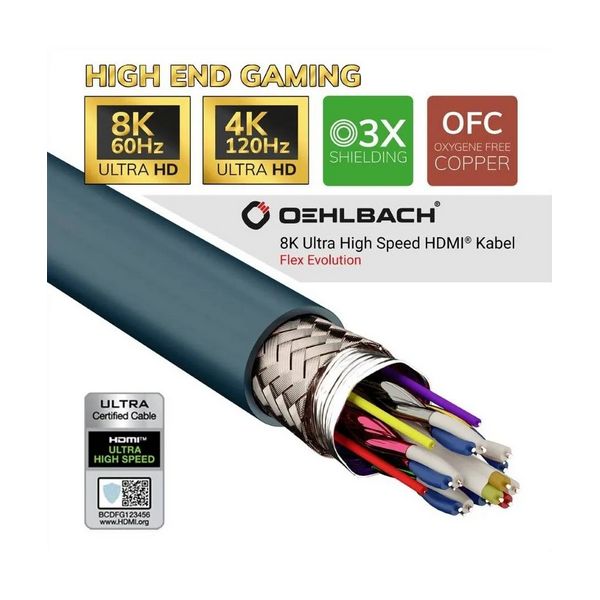 Oehlbach Flex Evolution Καλώδιο Υψηλής Ποιότητας HDMI 2.1 8K/60HZ με προστασία σπασίματος 1μ ( Τεμάχιο)